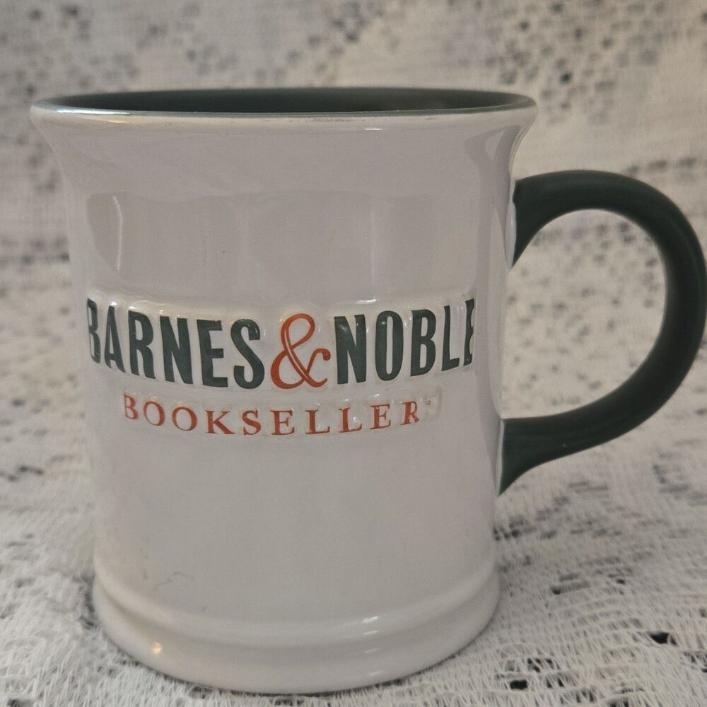 Barnes & Noble Bookseller Advertising Mug White Green Collectible Coffee Cup